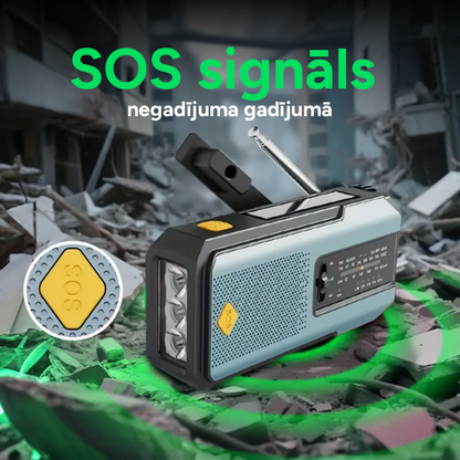 Daudzfunkcionāls rokas avārijas radio ar lukturi un lādētāju