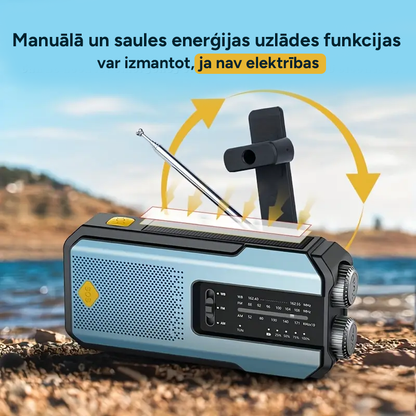 Daudzfunkcionāls rokas avārijas radio ar lukturi un lādētāju